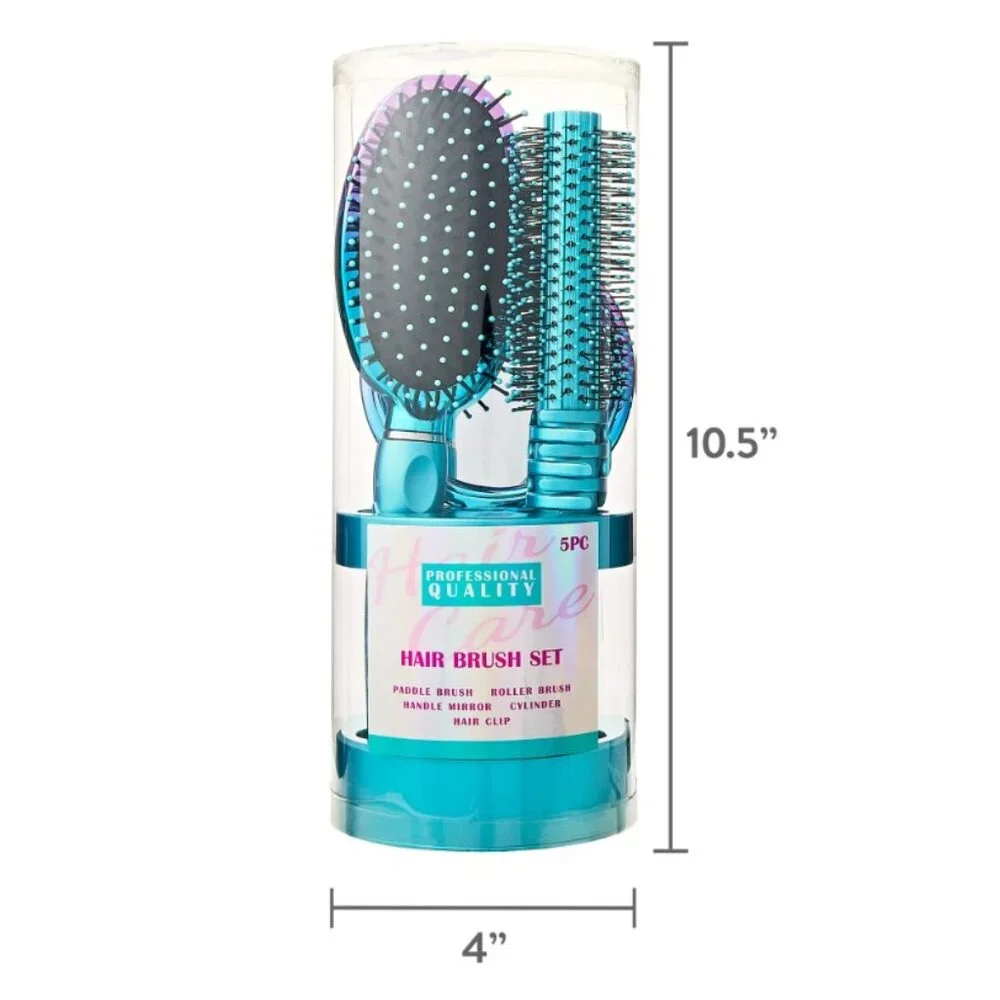 NEW SET OF 2 Bundle 5-Piece Hairbrush Brush Set Hand Mirror Beauty Brushes Blue